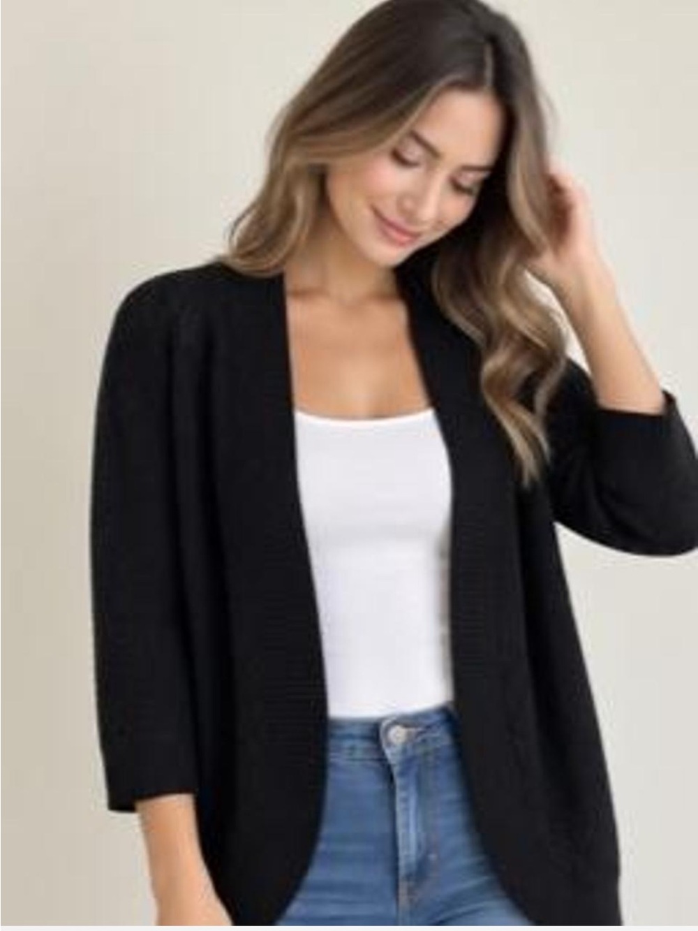 Classic black open-front cardigan by Croft & Barrow. Features a textured knit - Picture 2 of 6